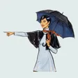 Sloane Carrick avec un parapluie ouvert